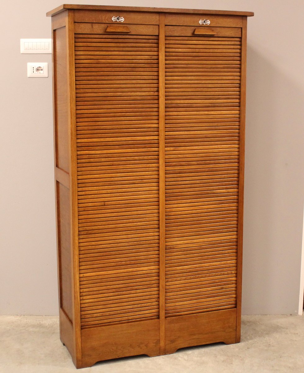Antico classificatore serranda archivio schedario in rovere
