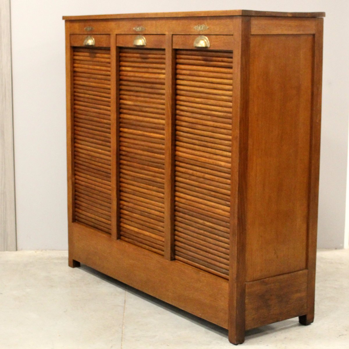 Antico classificatore serranda archivio schedario in rovere-photo-3
