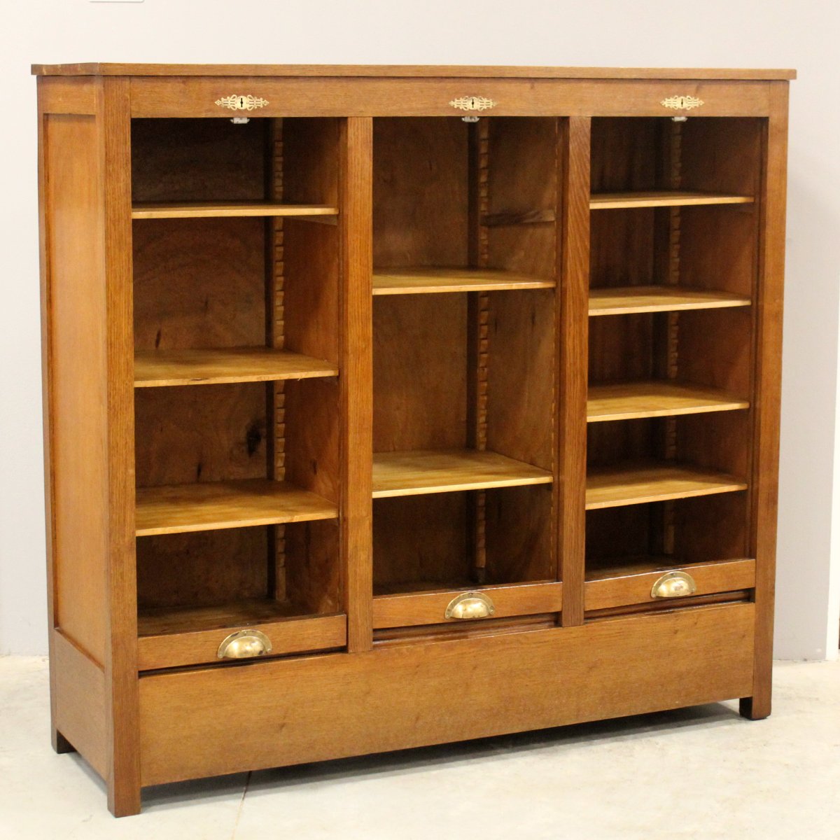 Antico classificatore serranda archivio schedario in rovere-photo-1