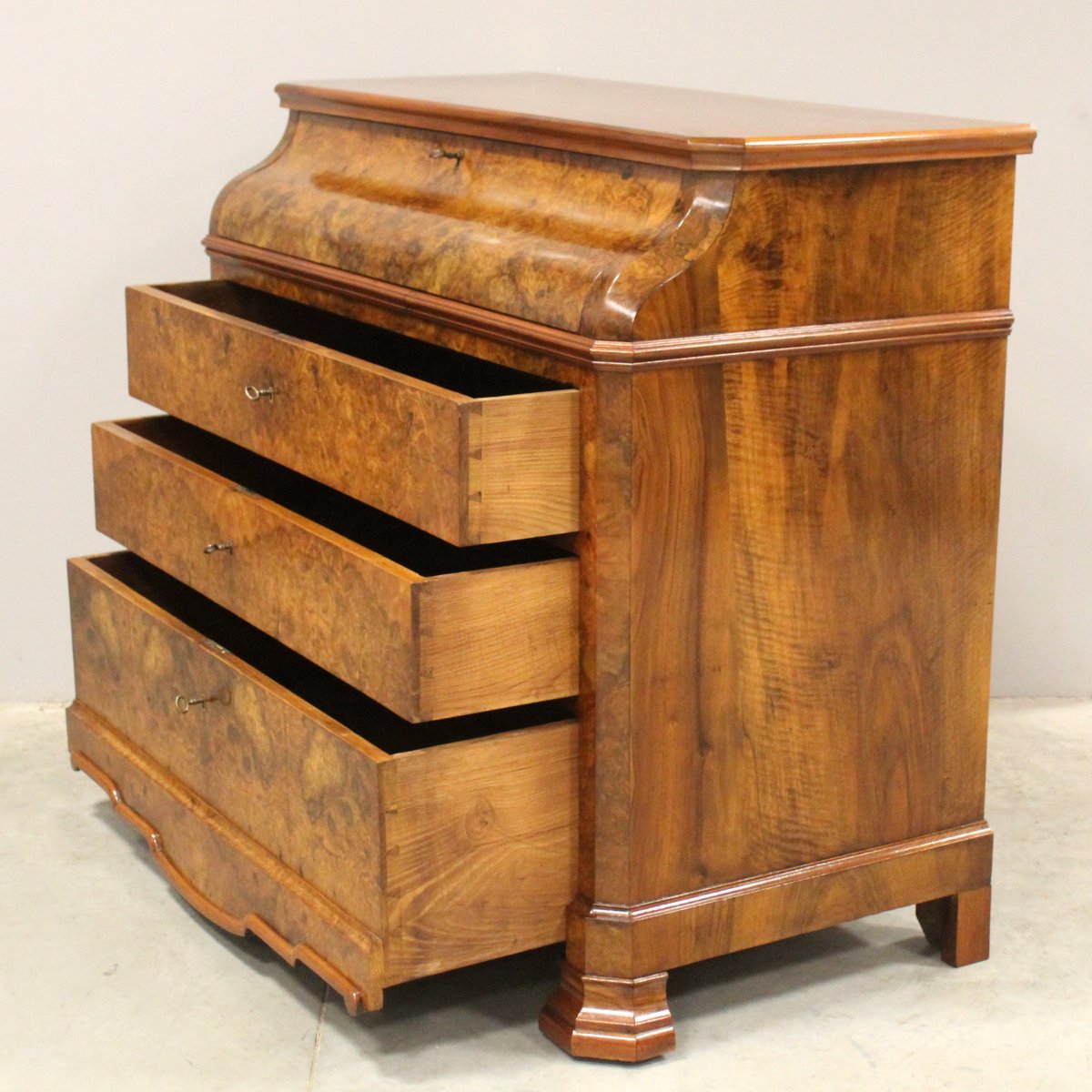Antico cassettone comò ribalta Luigi Filippo in noce - 19°secolo-photo-2