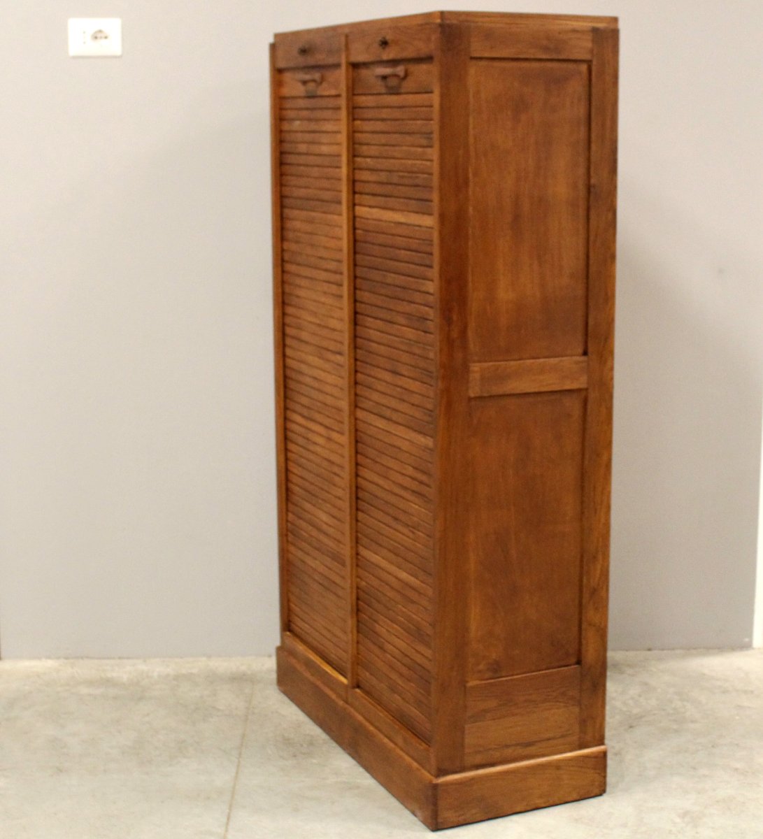 Antico classificatore serranda archivio schedario in rovere-photo-4