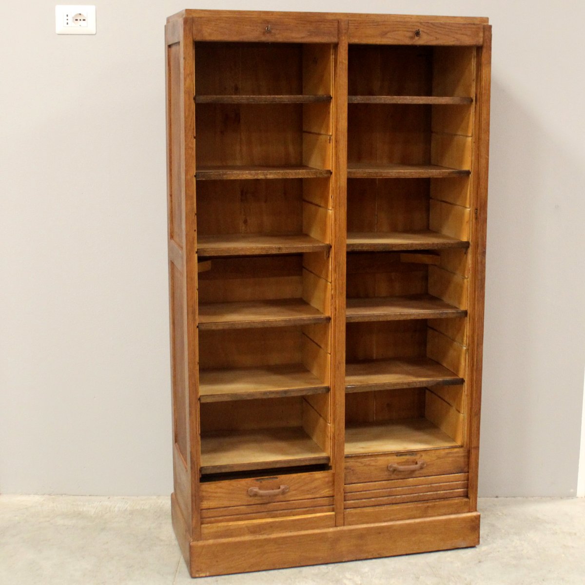 Antico classificatore serranda archivio schedario in rovere-photo-1