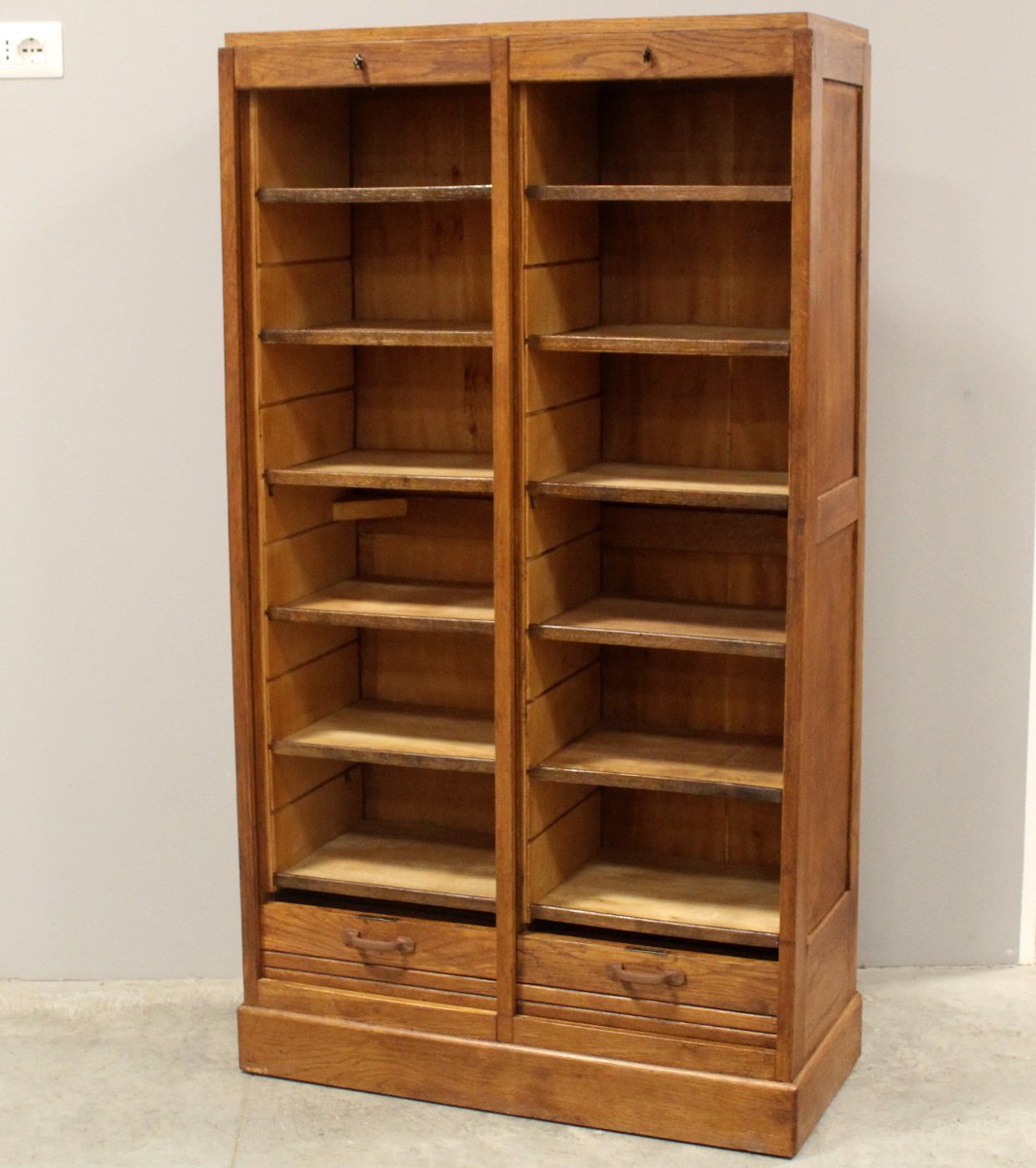 Antico classificatore serranda archivio schedario in rovere-photo-2