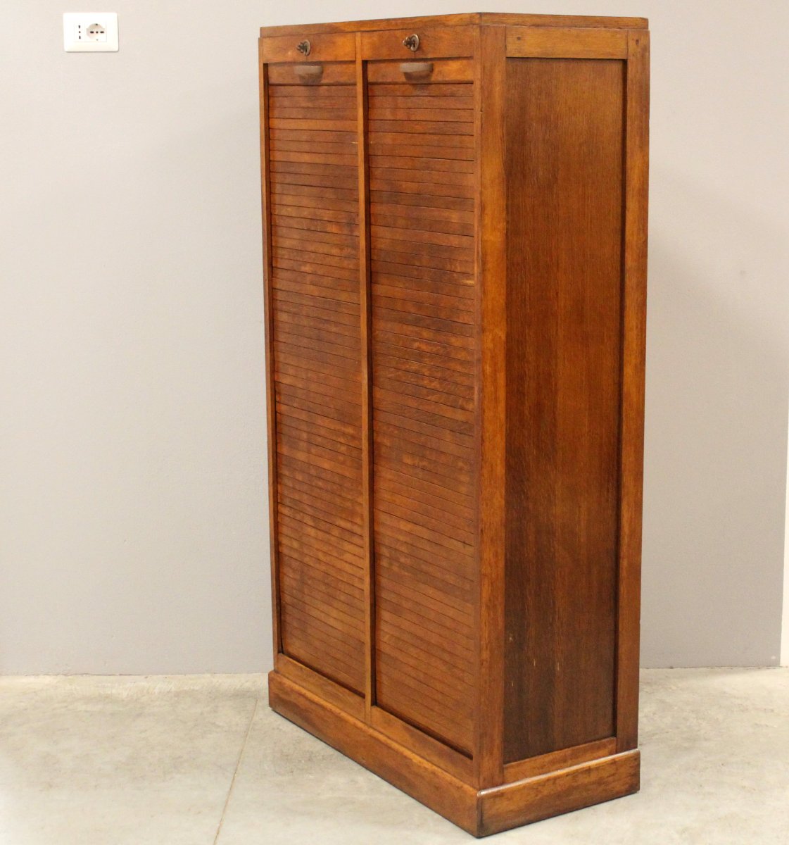Antico classificatore serranda archivio schedario in rovere-photo-4