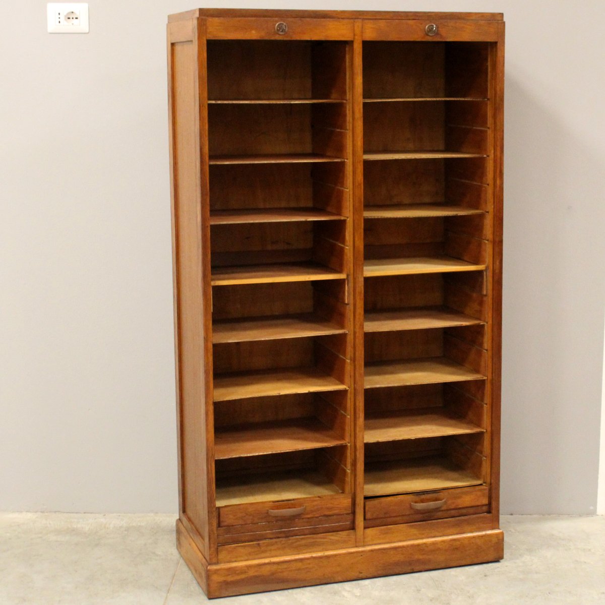 Antico classificatore serranda archivio schedario in rovere-photo-1