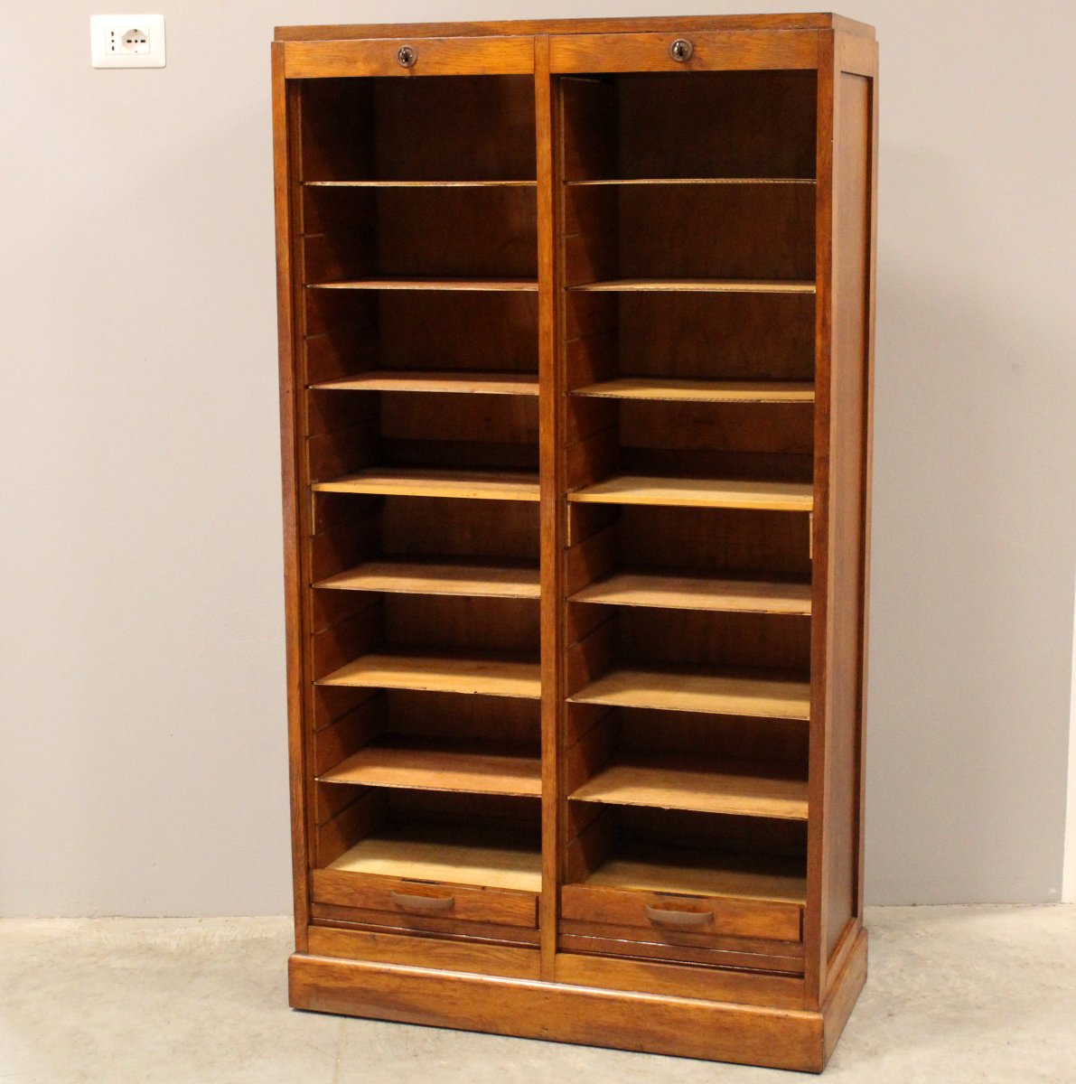Antico classificatore serranda archivio schedario in rovere-photo-2