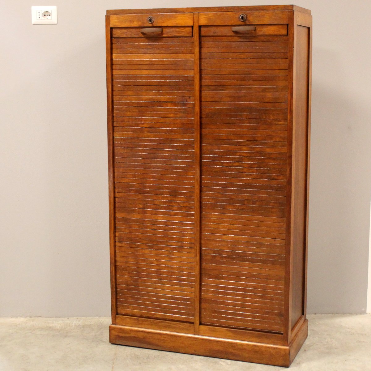 Antico classificatore serranda archivio schedario in rovere