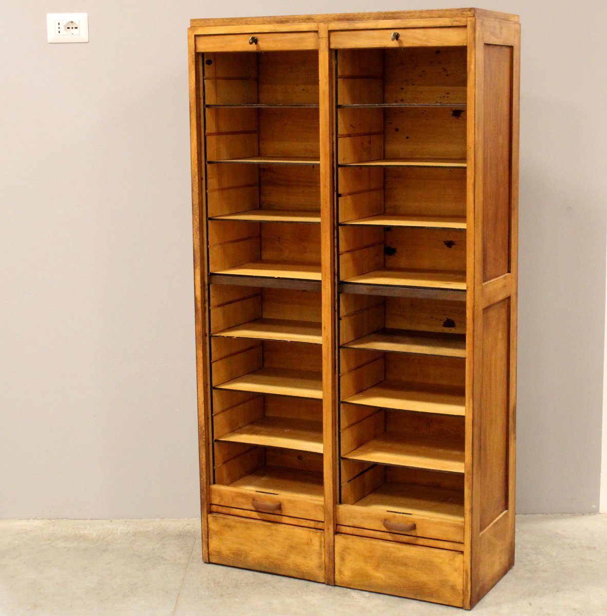 Antico classificatore serranda archivio schedario in rovere-photo-1