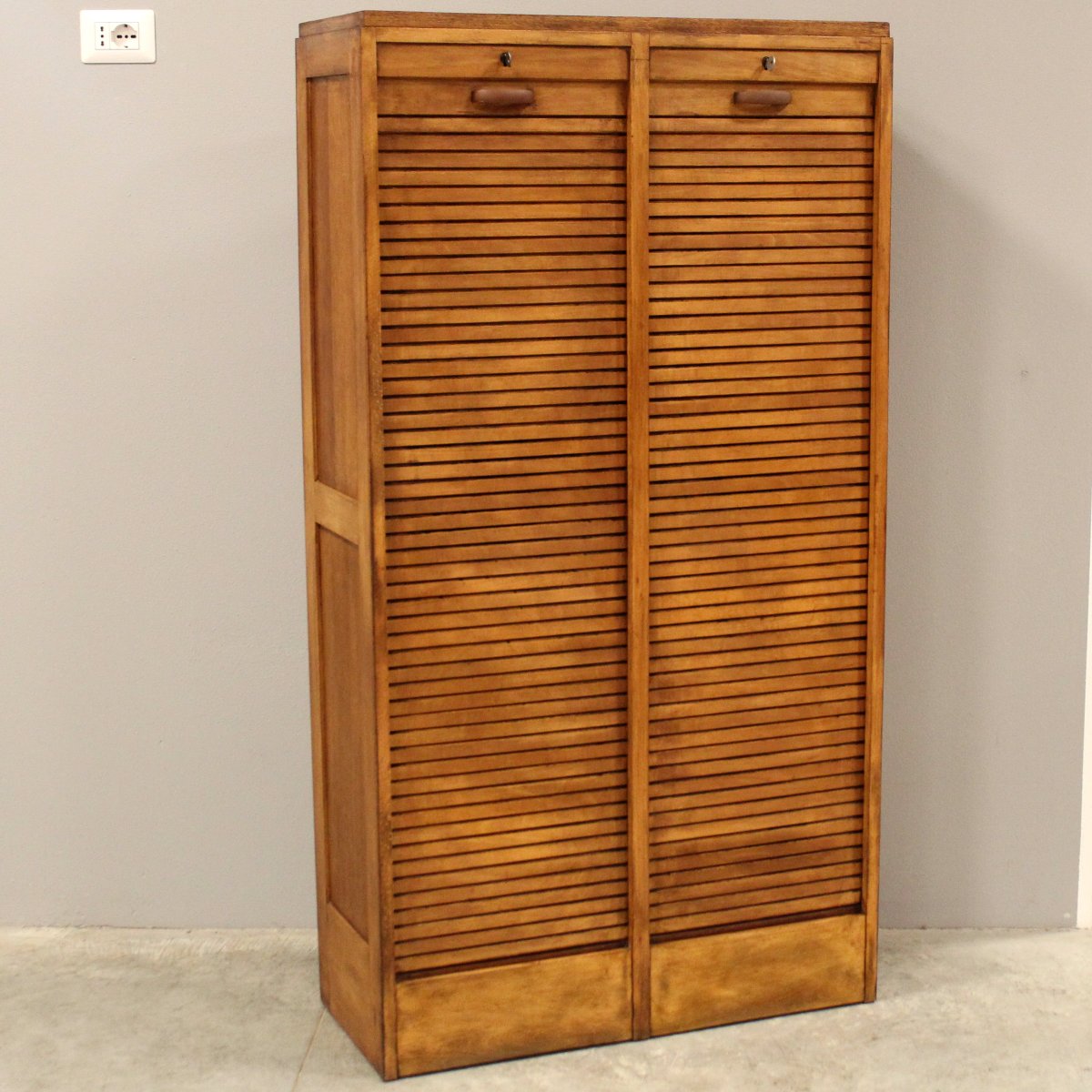 Antico classificatore serranda archivio schedario in rovere