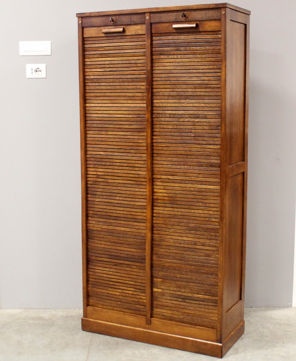 Antico classificatore serranda archivio schedario in rovere-photo-2