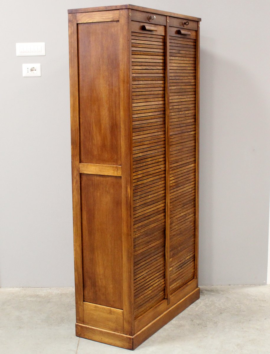 Antico classificatore serranda archivio schedario in rovere-photo-3