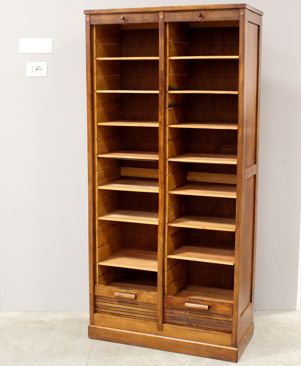 Antico classificatore serranda archivio schedario in rovere-photo-2