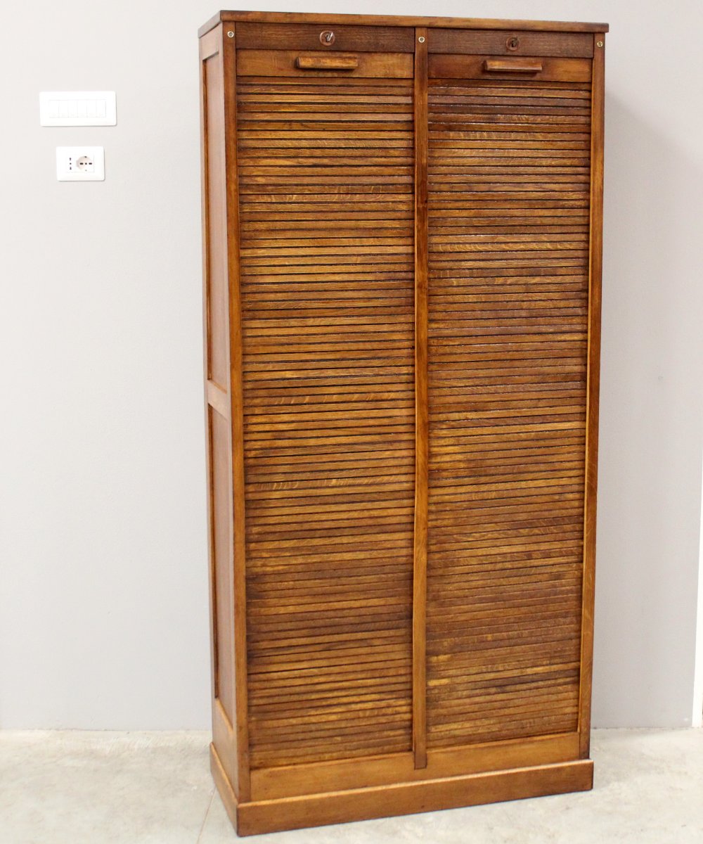 Antico classificatore serranda archivio schedario in rovere