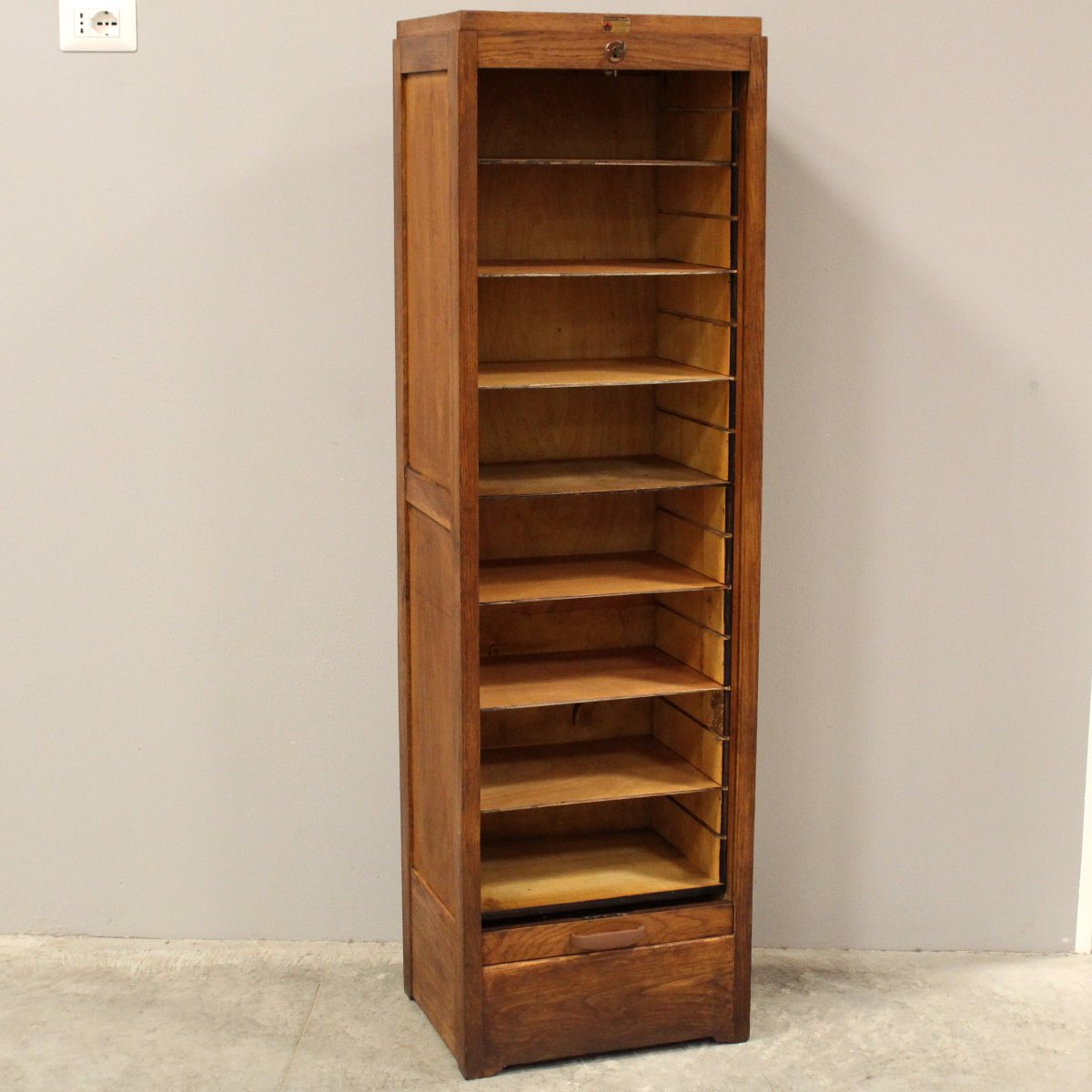 Antico classificatore serranda archivio schedario in rovere-photo-1