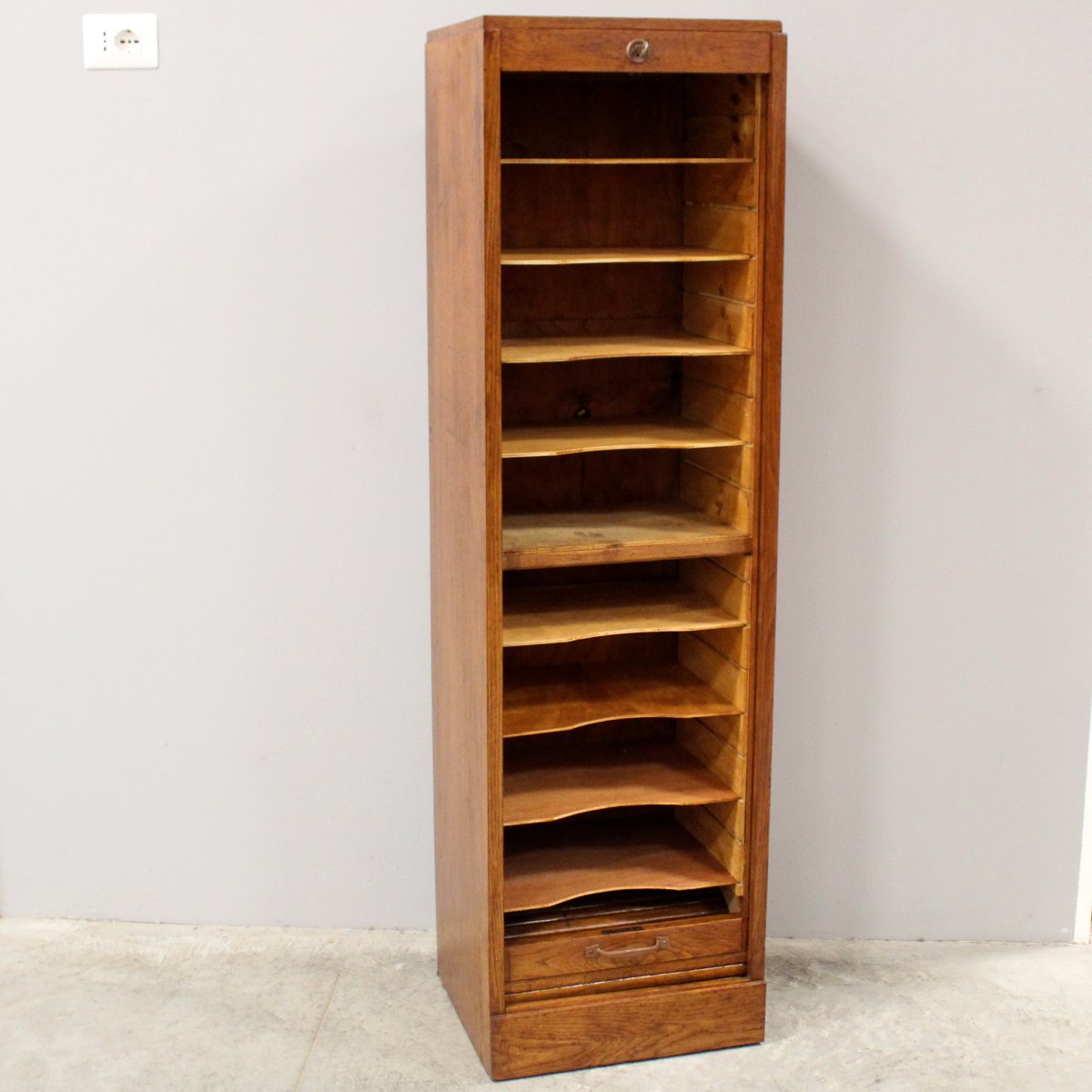Antico classificatore serranda archivio schedario in rovere-photo-1