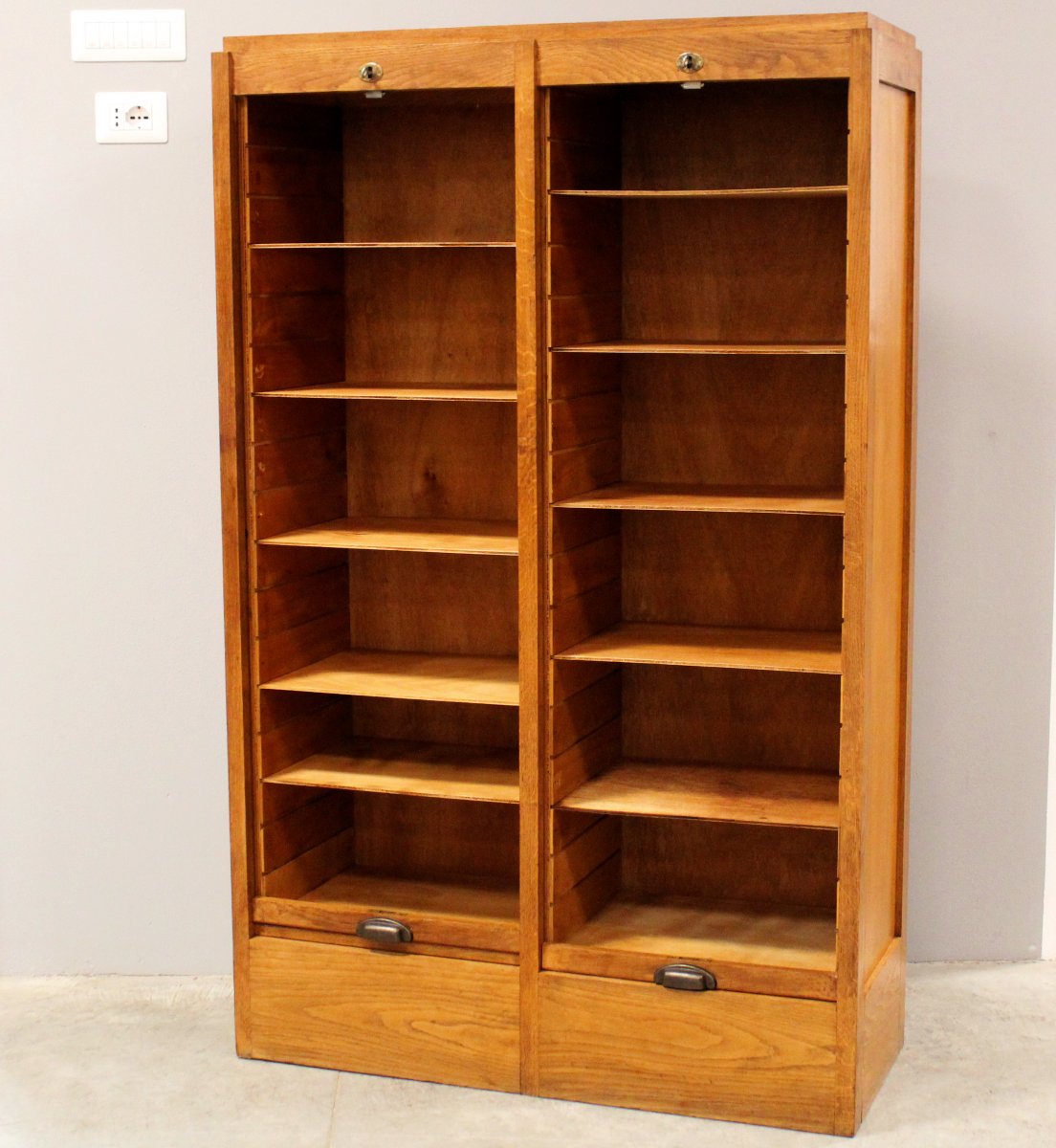 Antico classificatore serranda archivio schedario in rovere-photo-1