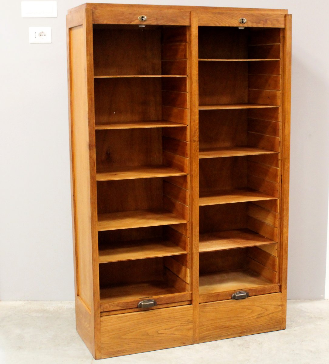 Antico classificatore serranda archivio schedario in rovere-photo-2
