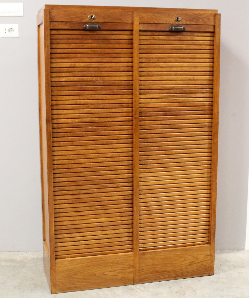 Antico classificatore serranda archivio schedario in rovere