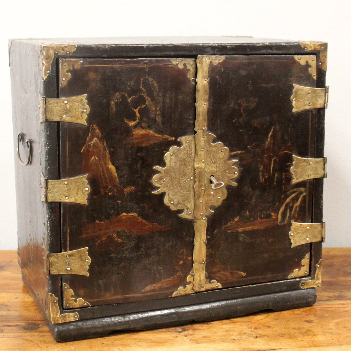 Antico monetiere cabinet portagioie da viaggio in legno laccato e dipinto - 19°secolo-photo-2