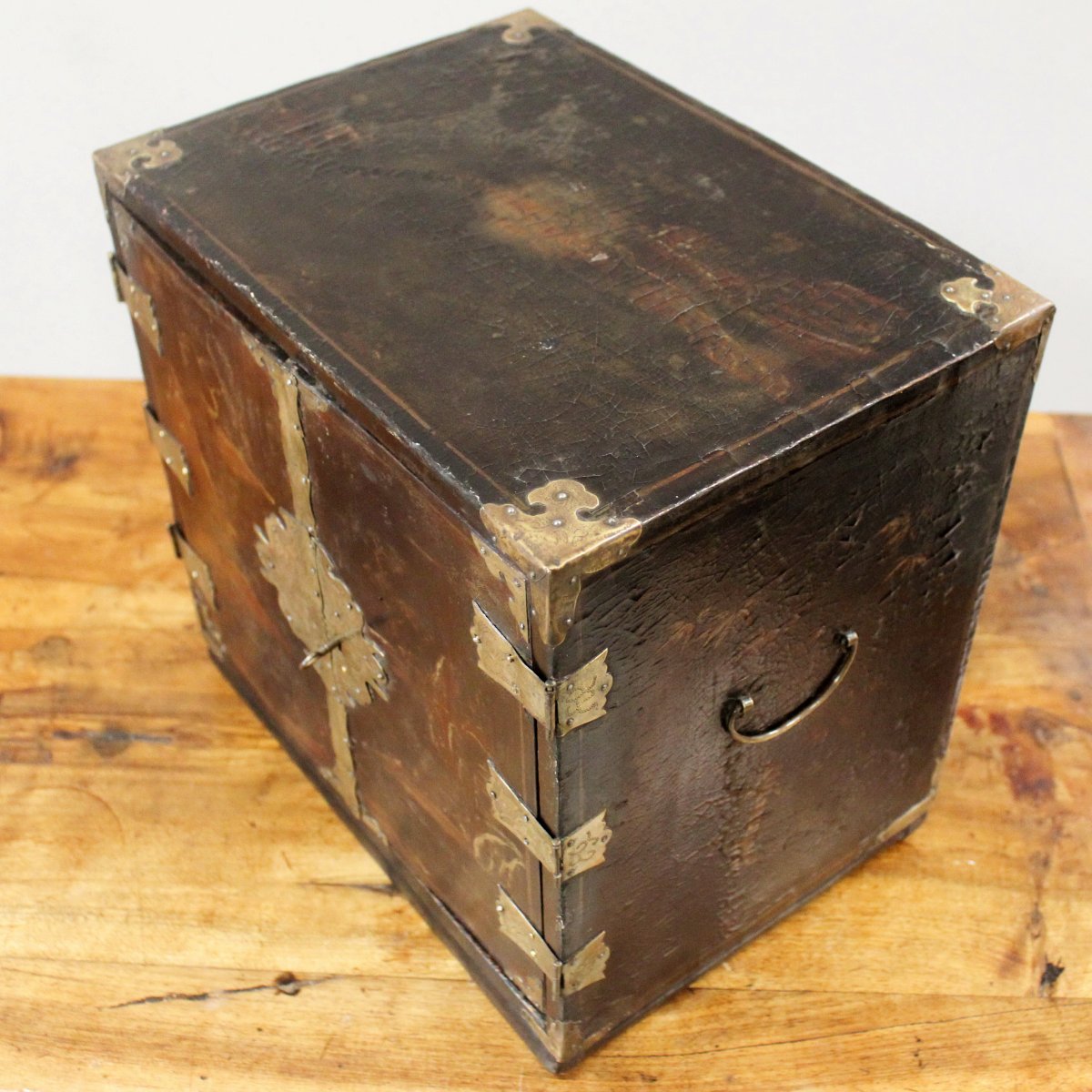Antico monetiere cabinet portagioie da viaggio in legno laccato e dipinto - 19°secolo-photo-6