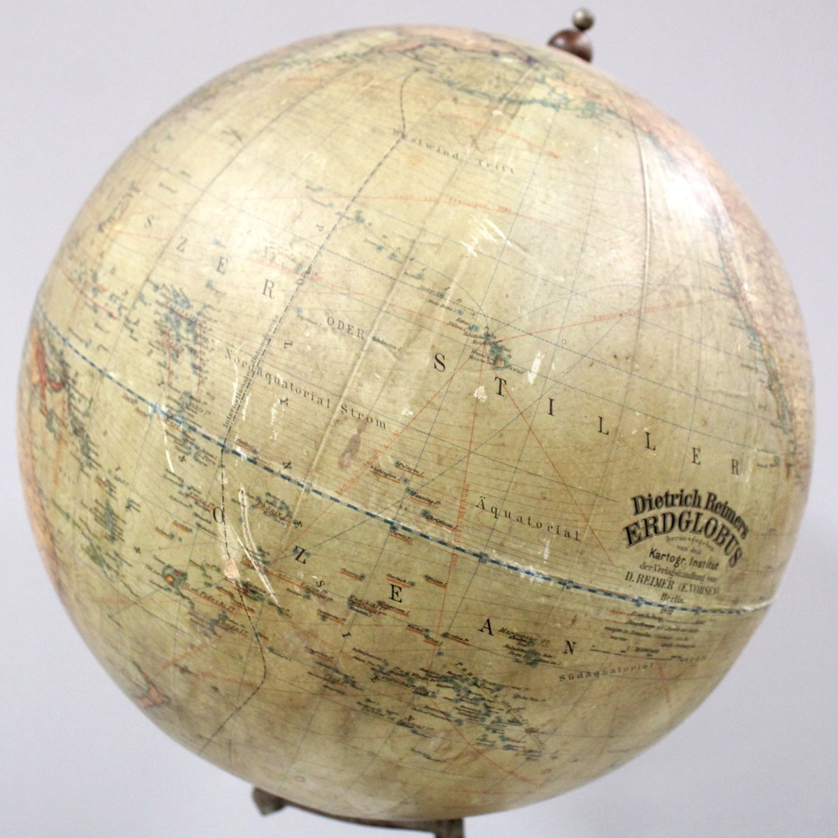 Antico globo terrestre mappamondo con bussola "Dietrich Reimers" Berlino 1912 -photo-2