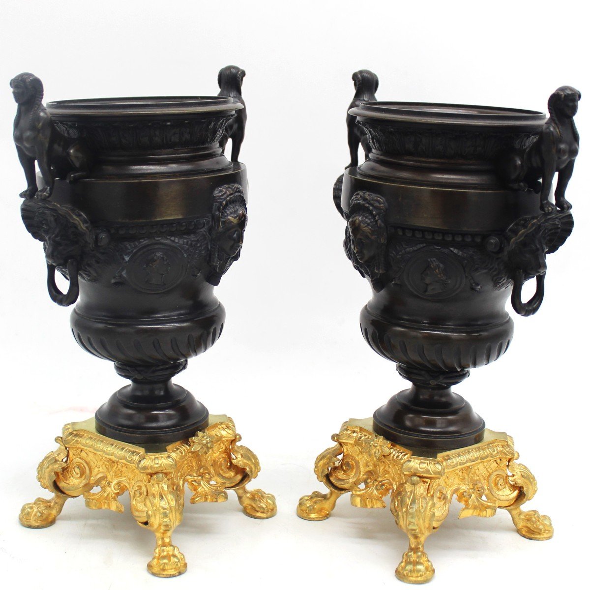 Antica coppia di Vasi Coppe Cassolettes Napoleone III in bronzo - 19°secolo-photo-2