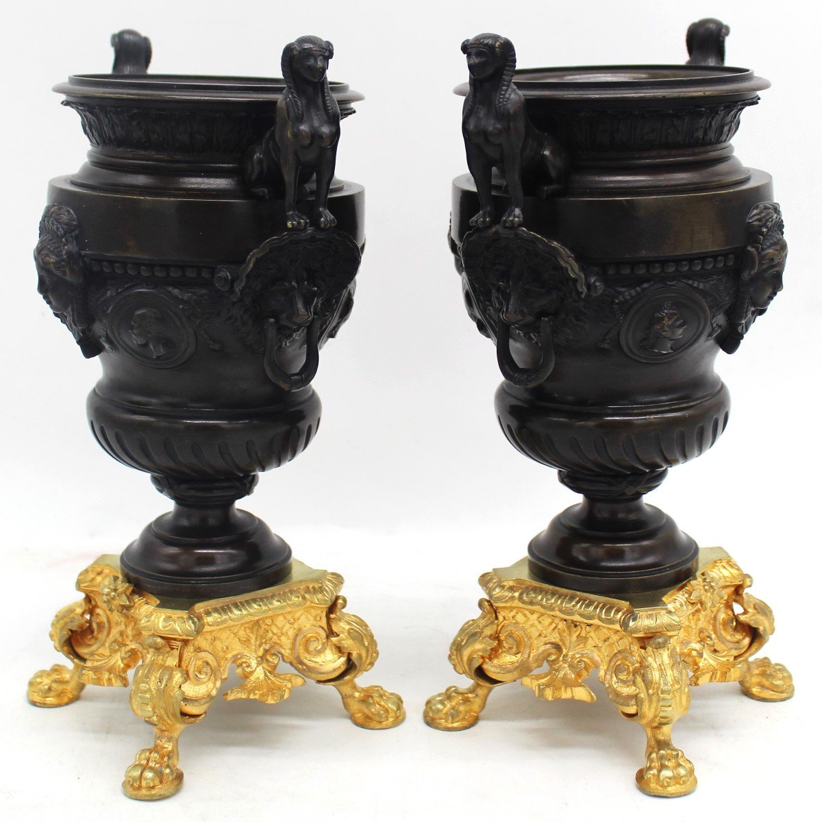 Antica coppia di Vasi Coppe Cassolettes Napoleone III in bronzo - 19°secolo-photo-3
