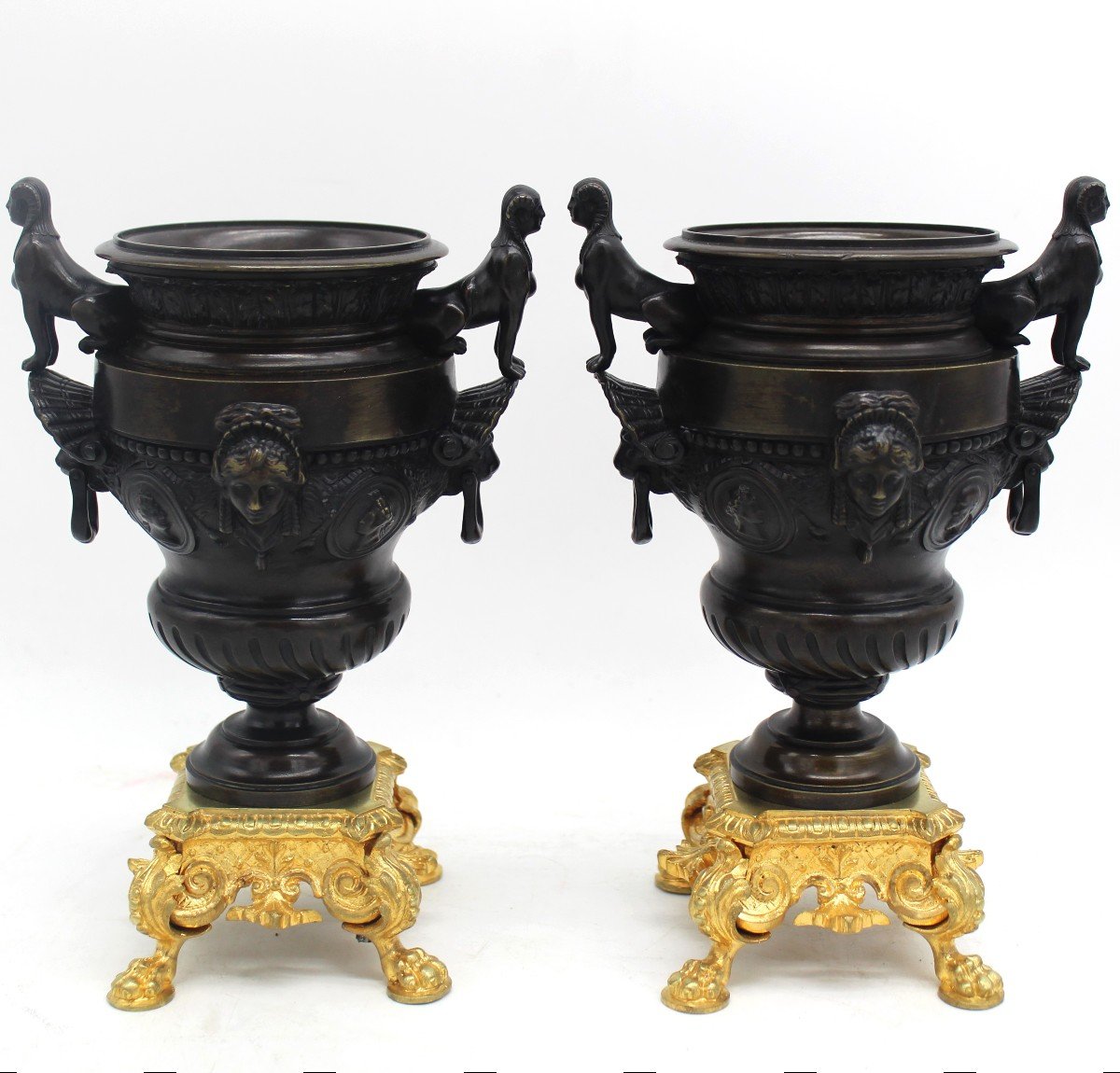 Antica coppia di Vasi Coppe Cassolettes Napoleone III in bronzo - 19°secolo-photo-4