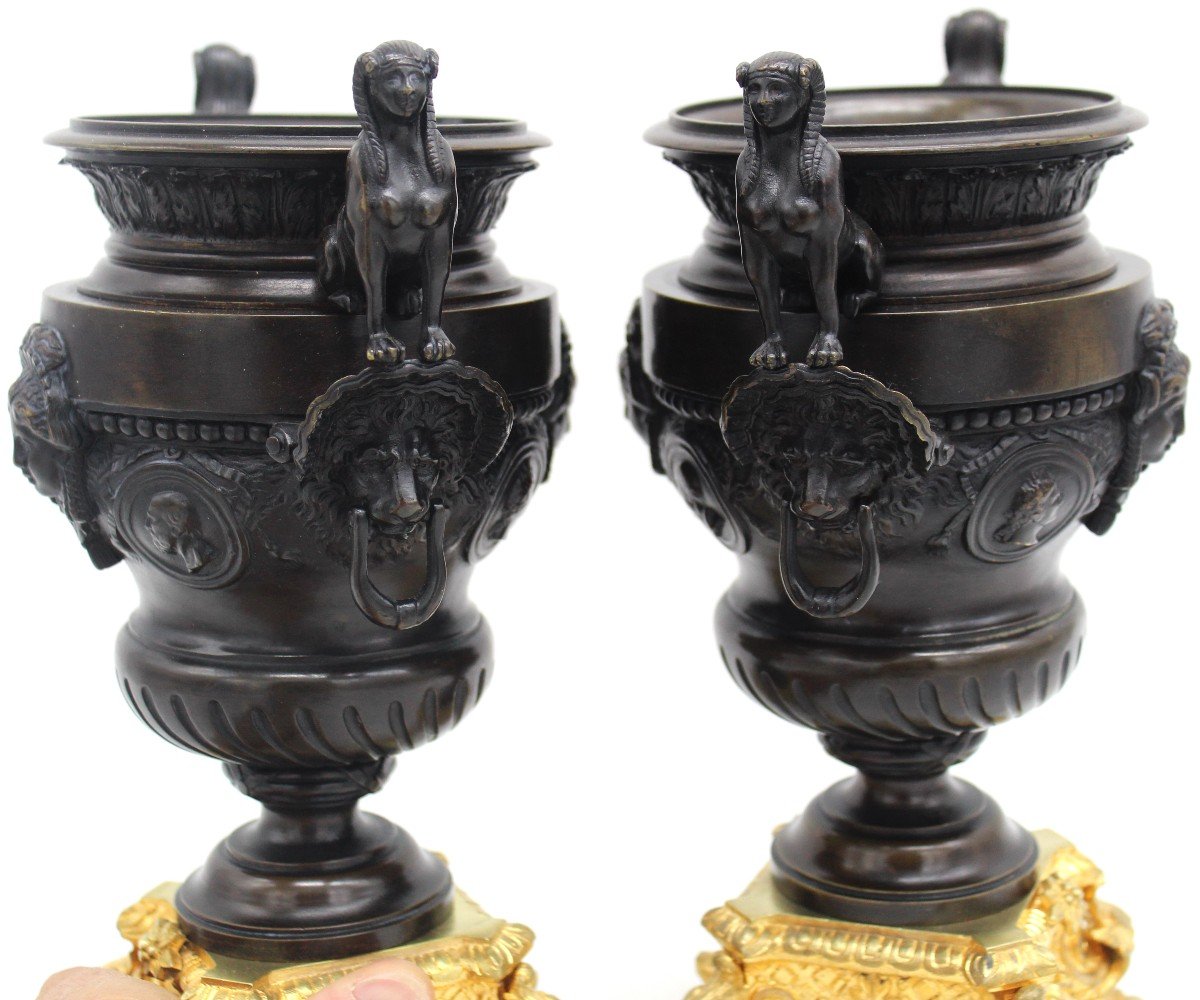 Antica coppia di Vasi Coppe Cassolettes Napoleone III in bronzo - 19°secolo-photo-2