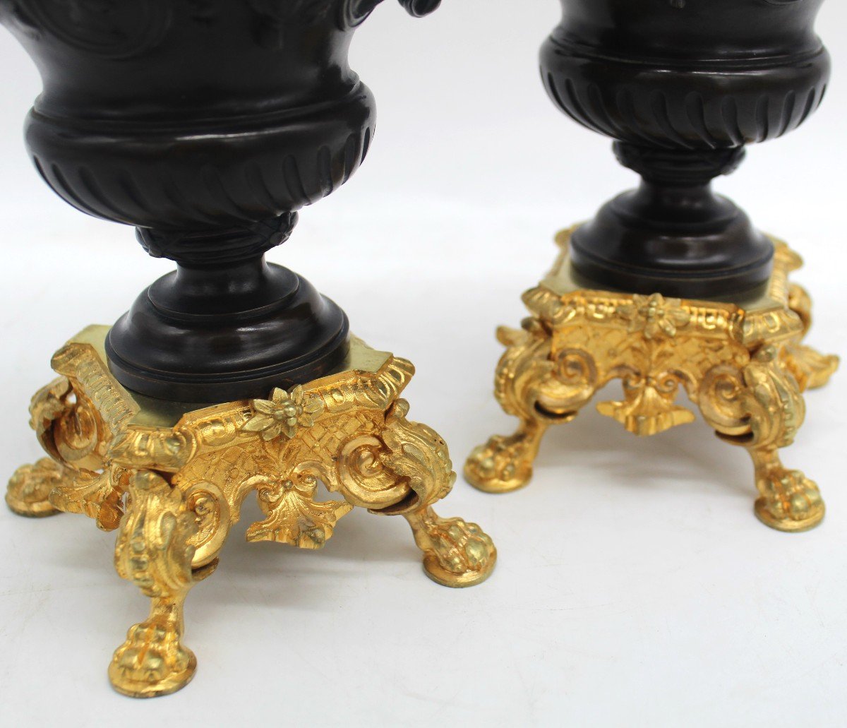 Antica coppia di Vasi Coppe Cassolettes Napoleone III in bronzo - 19°secolo-photo-4