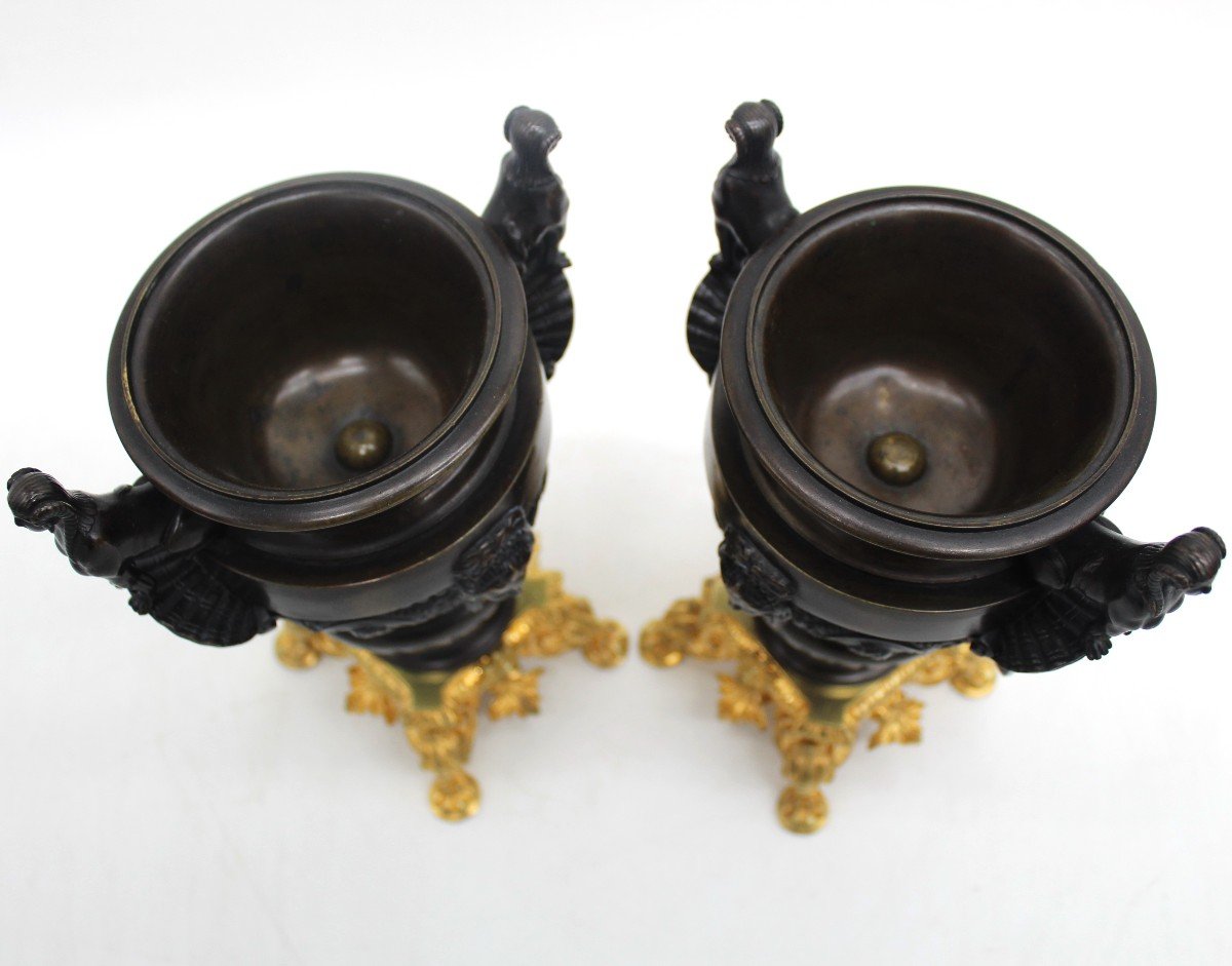 Antica coppia di Vasi Coppe Cassolettes Napoleone III in bronzo - 19°secolo-photo-5