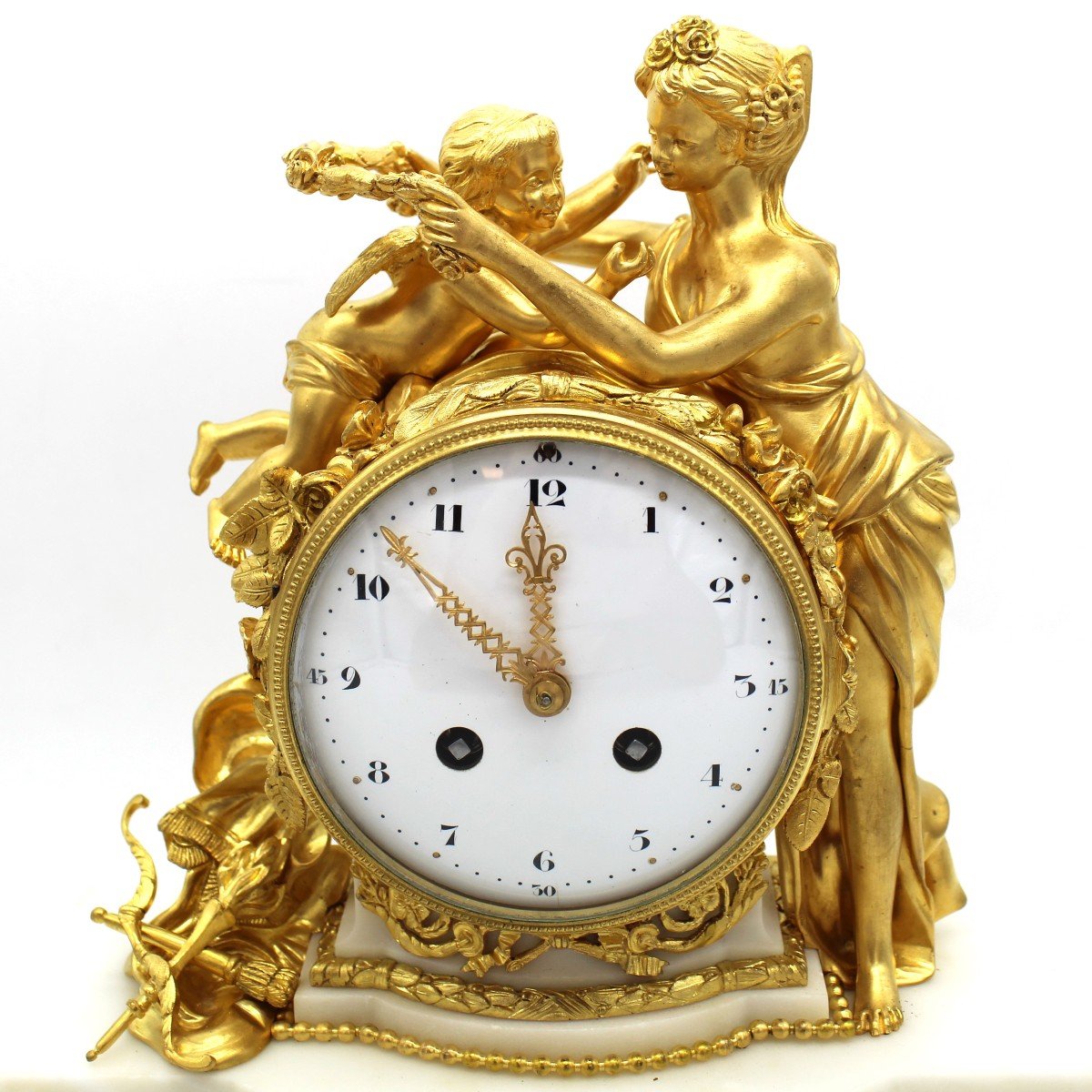 Antico Orologio a Pendolo Napoleone III in bronzo dorato e marmo - 19°secolo-photo-4