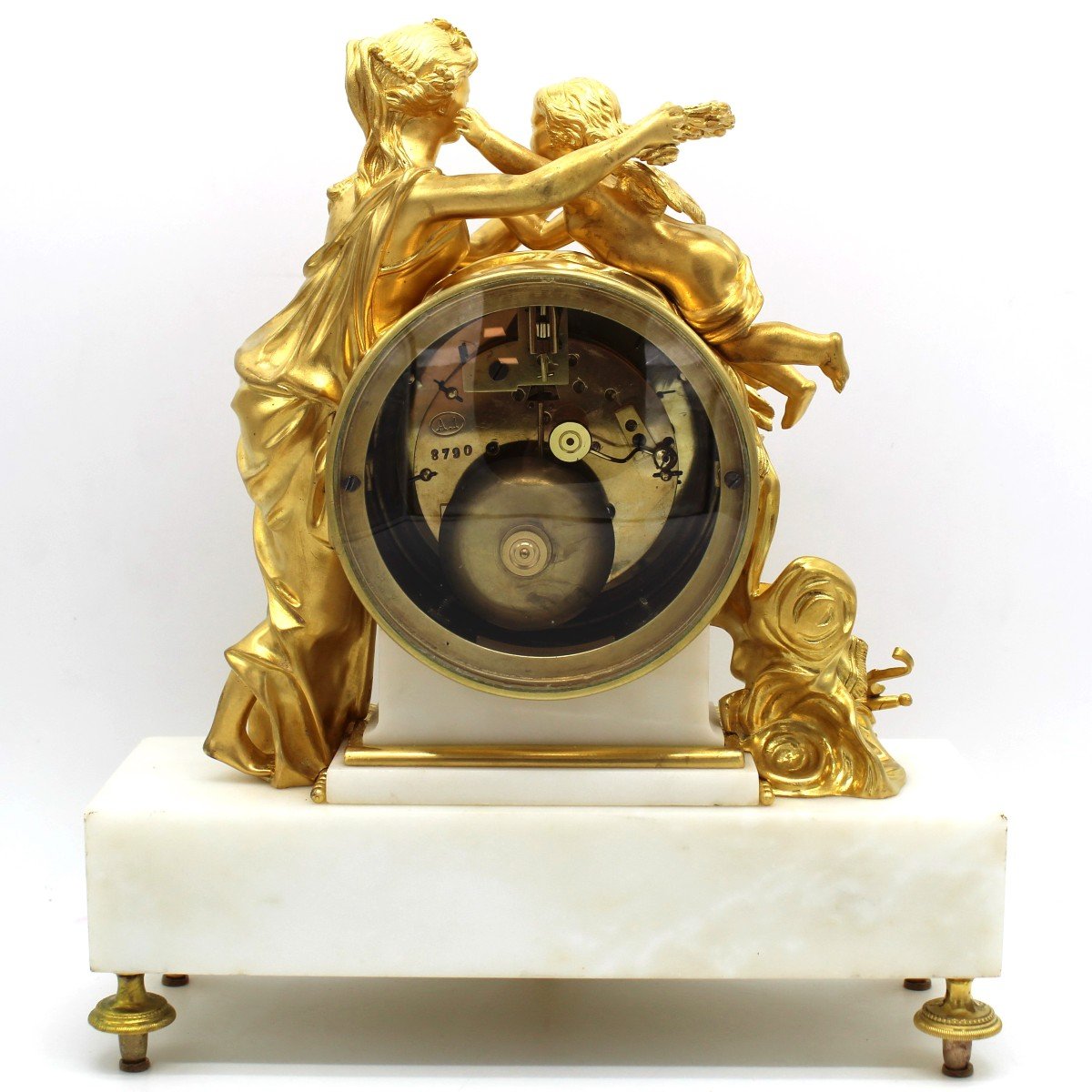 Antico Orologio a Pendolo Napoleone III in bronzo dorato e marmo - 19°secolo-photo-8