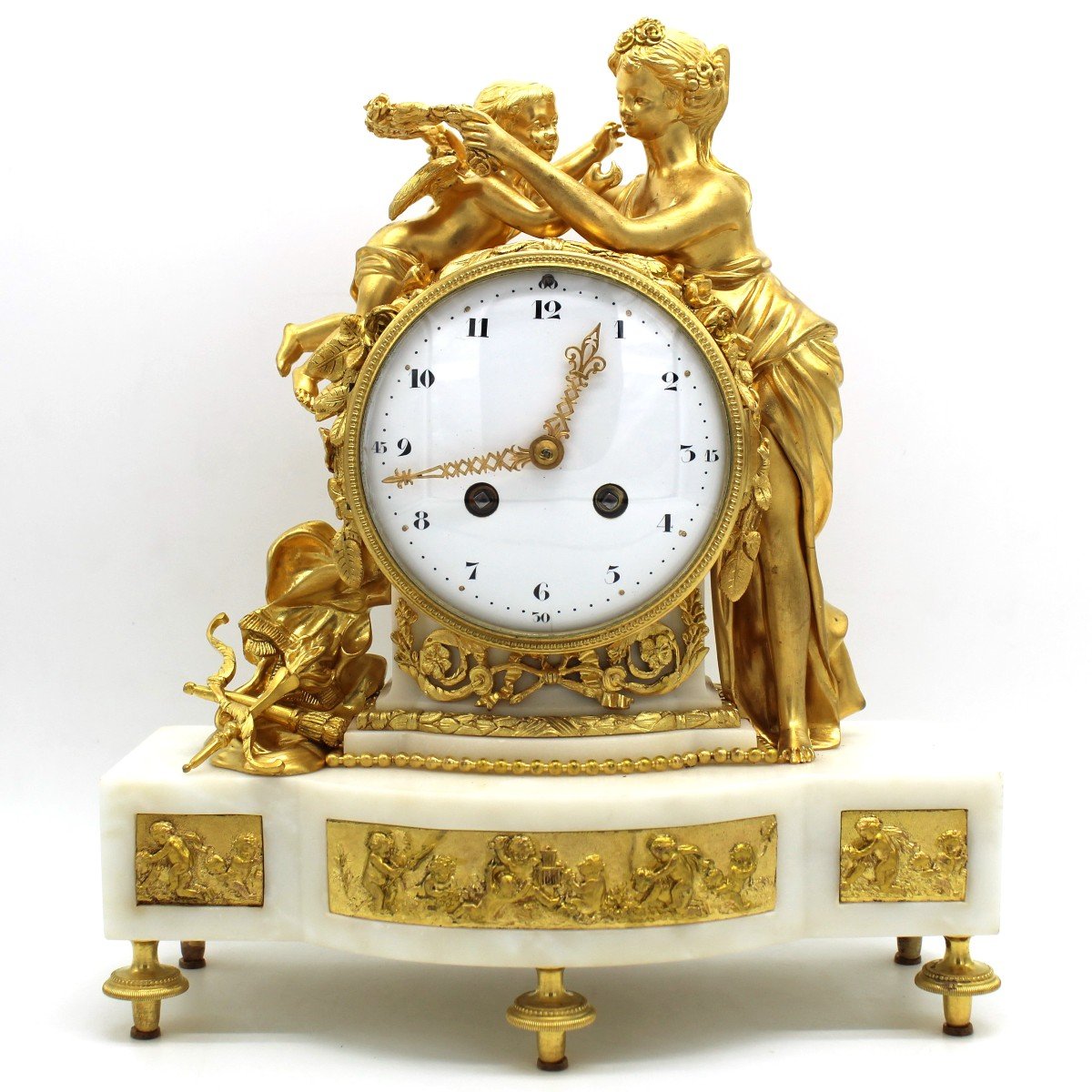 Antico Orologio a Pendolo Napoleone III in bronzo dorato e marmo - 19°secolo