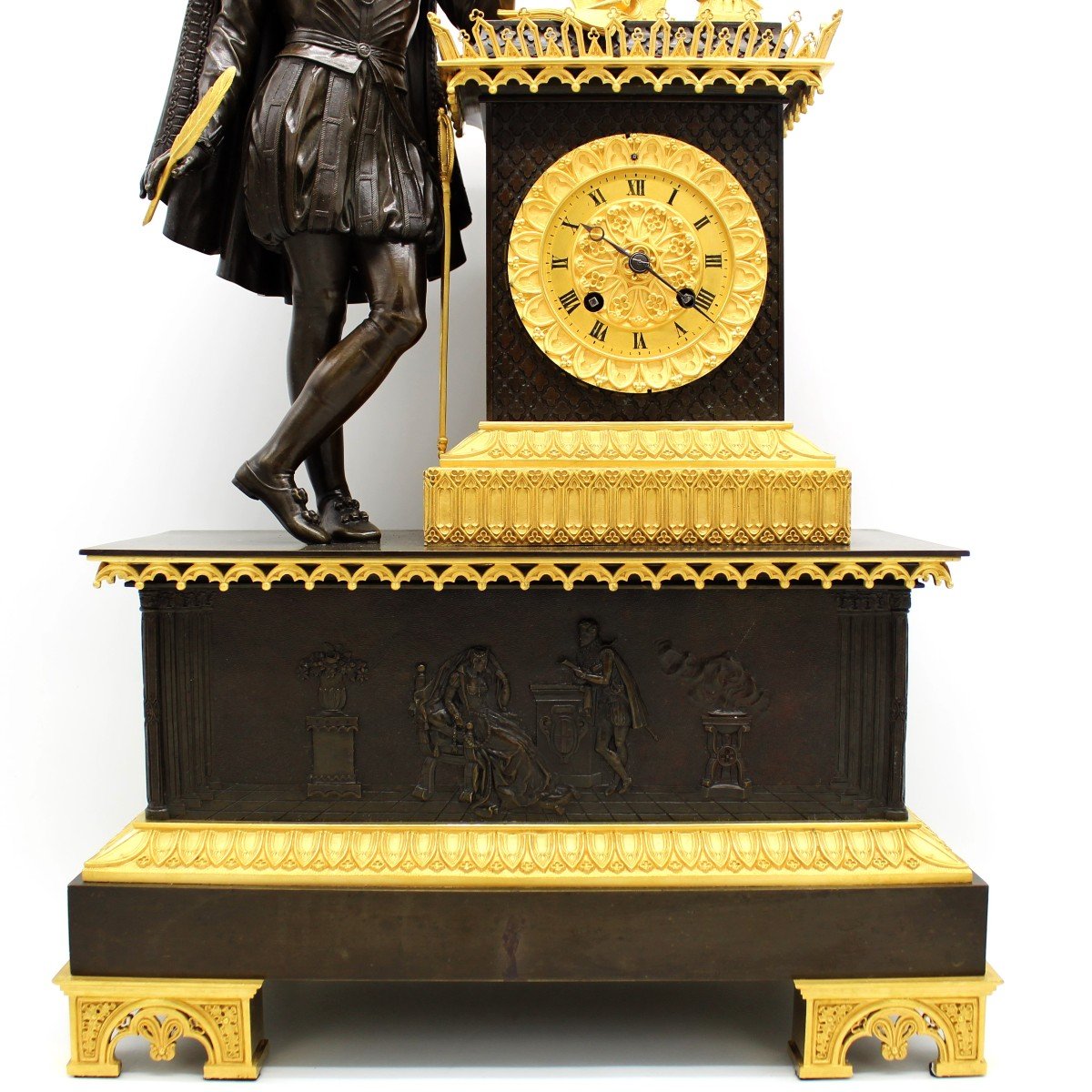 Ancien Horloge Pendule Gothique d'époque Empire en bronze dorè (H.58) - 19ème-photo-1