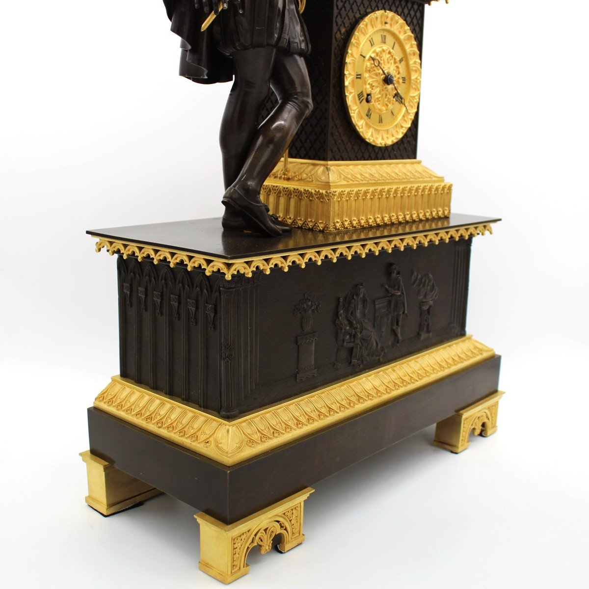 Ancien Horloge Pendule Gothique d'époque Empire en bronze dorè (H.58) - 19ème-photo-3
