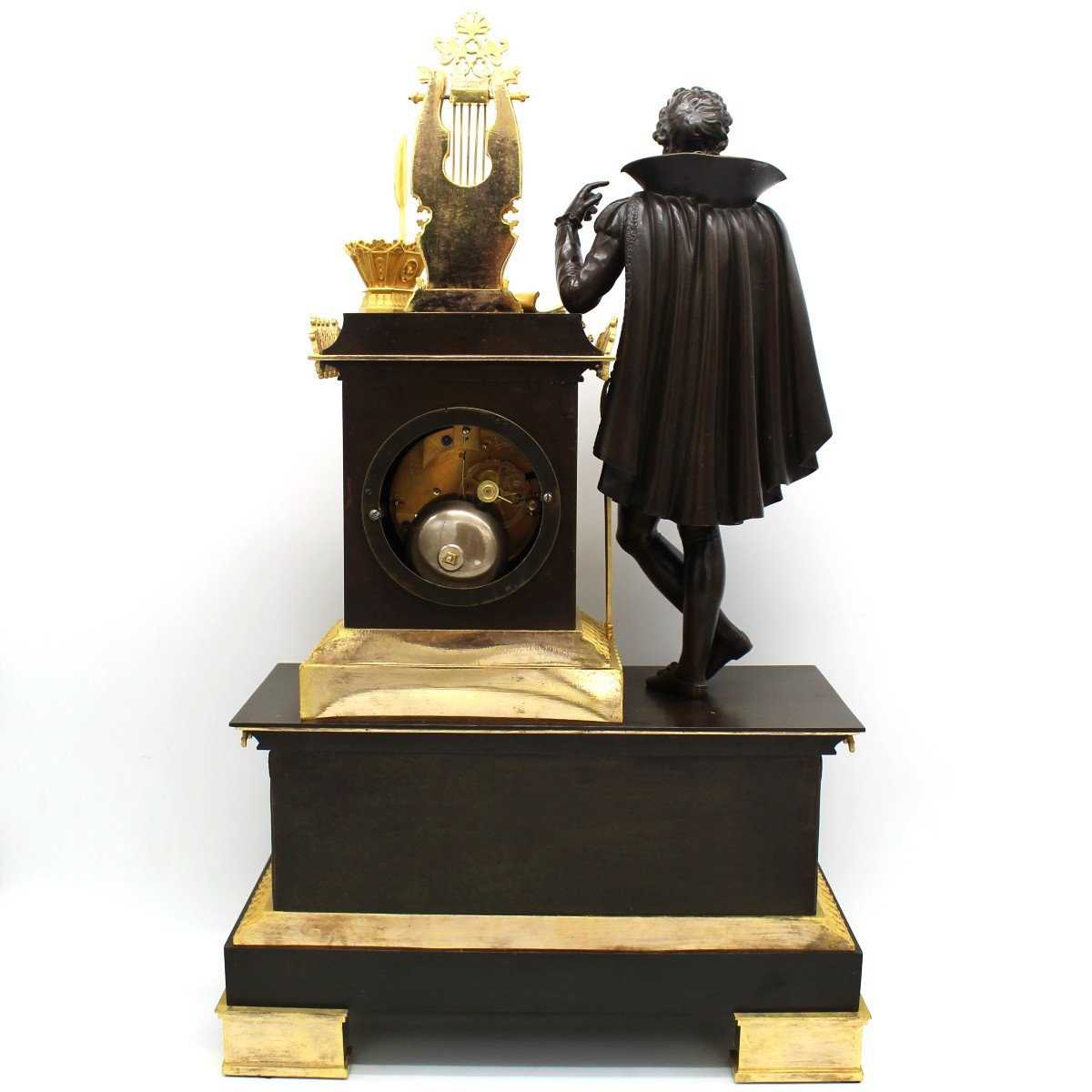 Ancien Horloge Pendule Gothique d'époque Empire en bronze dorè (H.58) - 19ème-photo-8