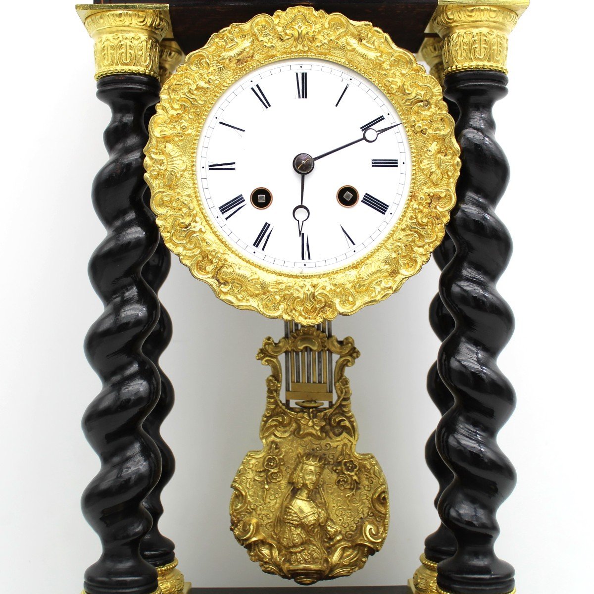 Antico Orologio a Pendolo Portico Napoleone III intarsiato (H.50) - 19°secolo-photo-2
