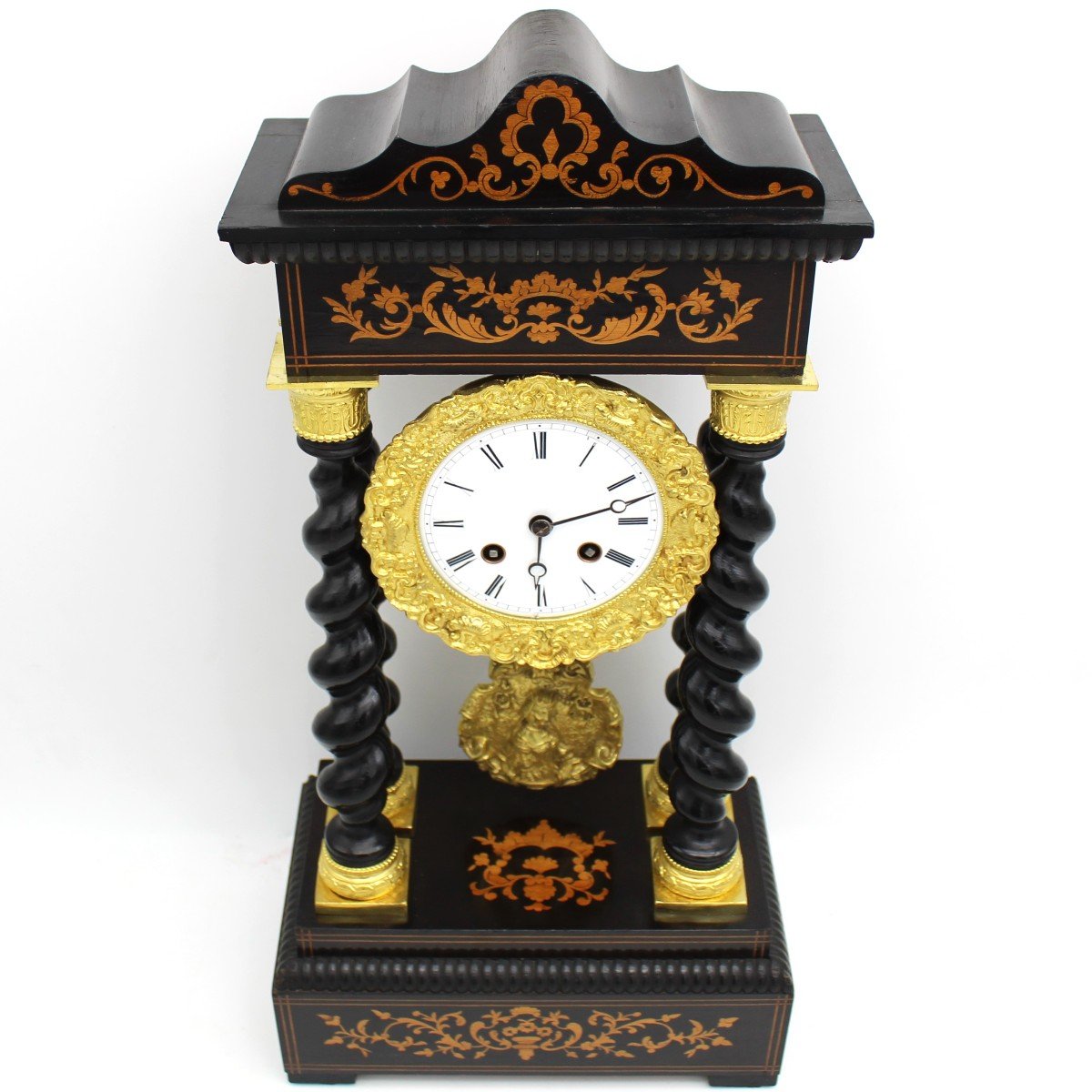 Antico Orologio a Pendolo Portico Napoleone III intarsiato (H.50) - 19°secolo-photo-3