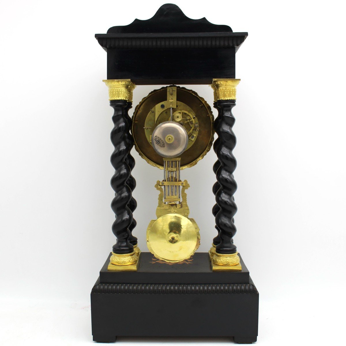 Antico Orologio a Pendolo Portico Napoleone III intarsiato (H.50) - 19°secolo-photo-4