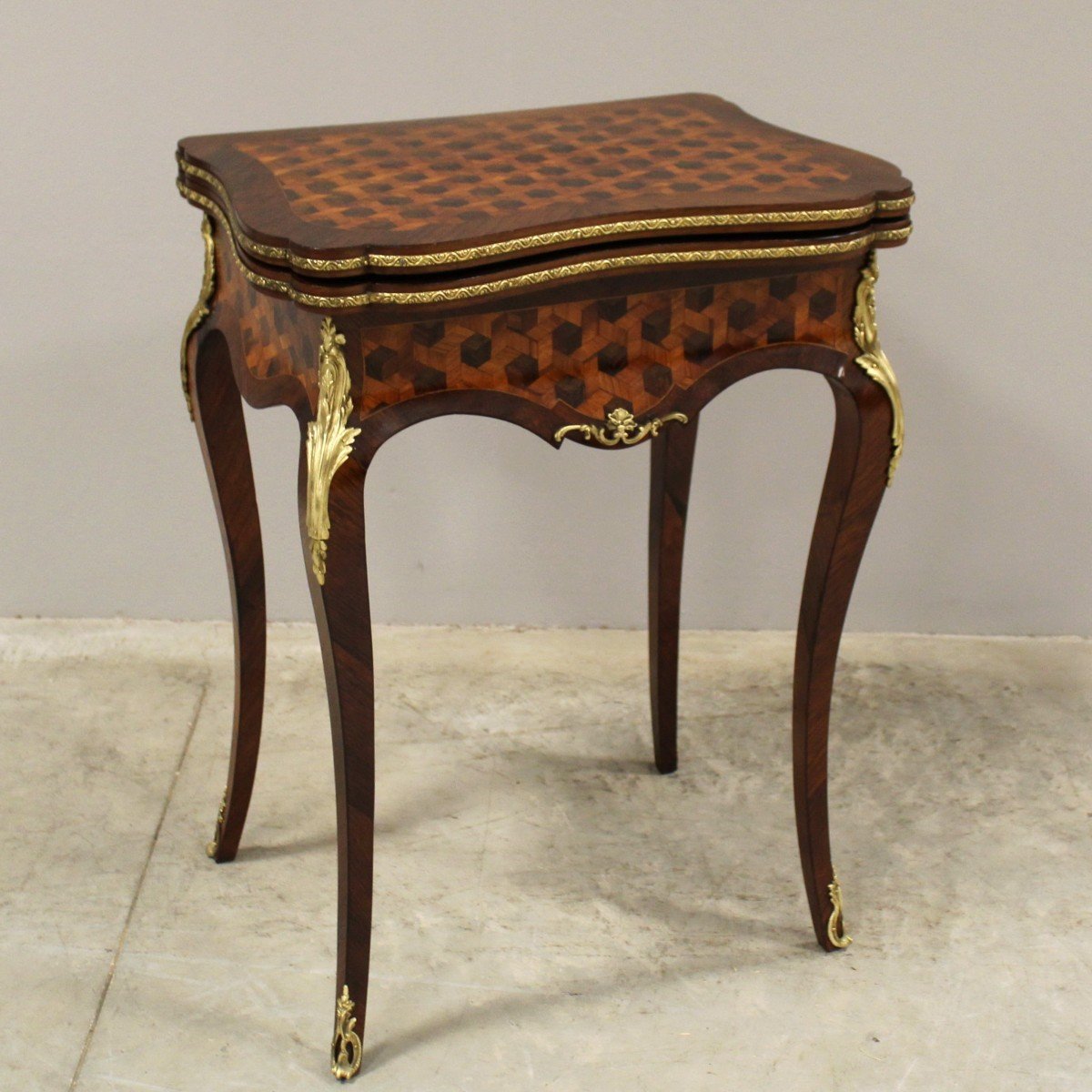 Antica Console Tavolino da gioco Napoleone III intarsiato - 19°secolo-photo-2