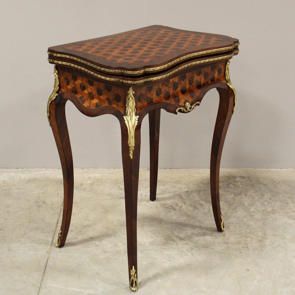 Antica Console Tavolino da gioco Napoleone III intarsiato - 19°secolo-photo-3