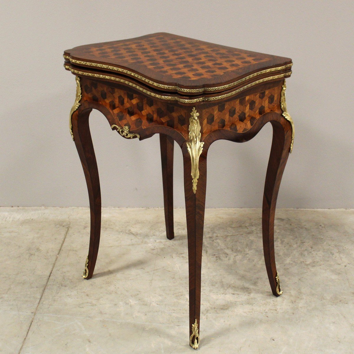 Antica Console Tavolino da gioco Napoleone III intarsiato - 19°secolo-photo-4