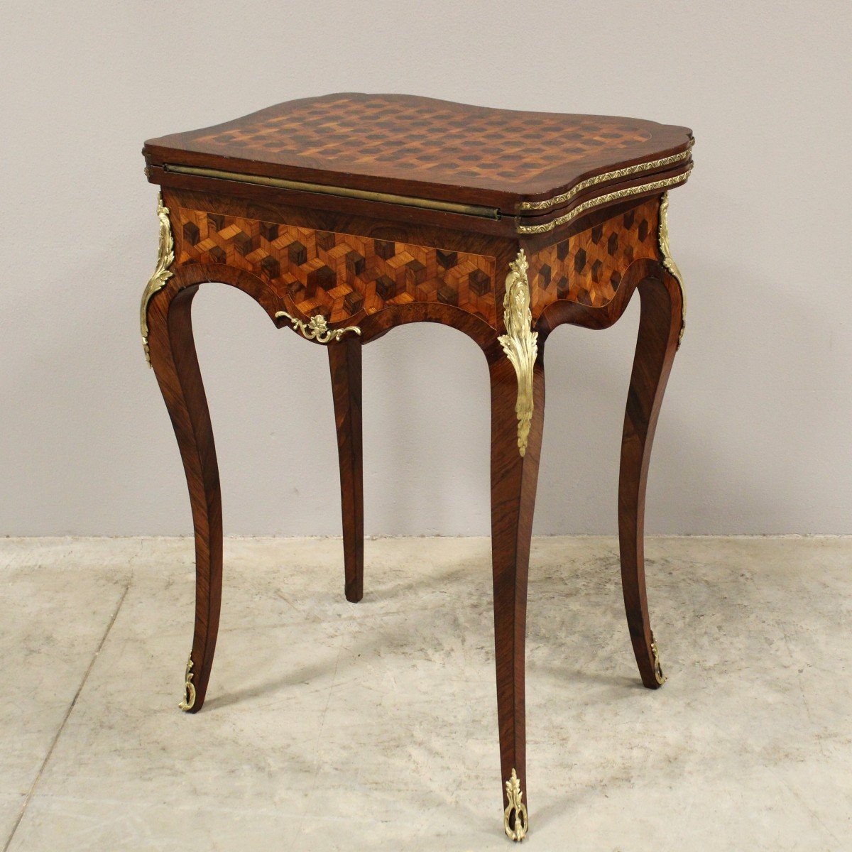 Antica Console Tavolino da gioco Napoleone III intarsiato - 19°secolo-photo-2