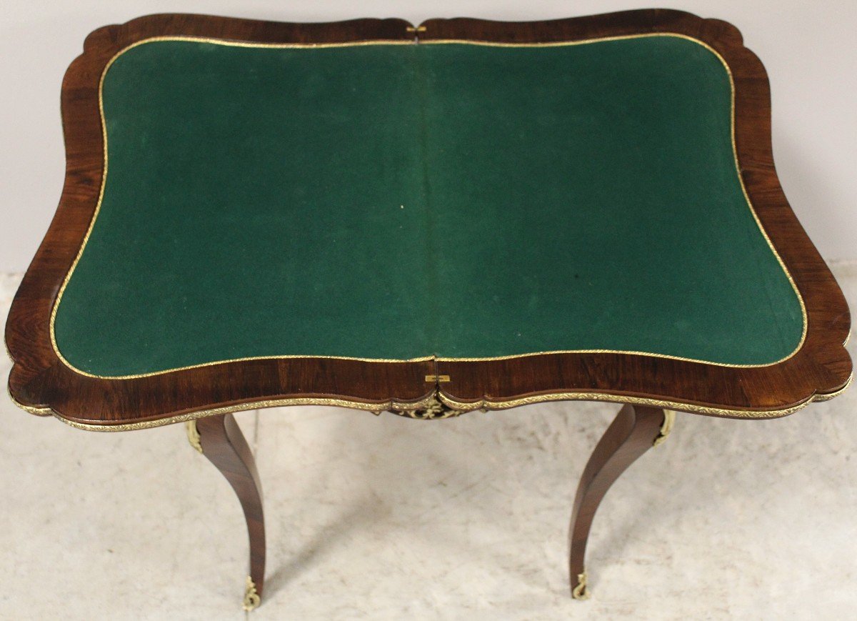 Antica Console Tavolino da gioco Napoleone III intarsiato - 19°secolo-photo-5