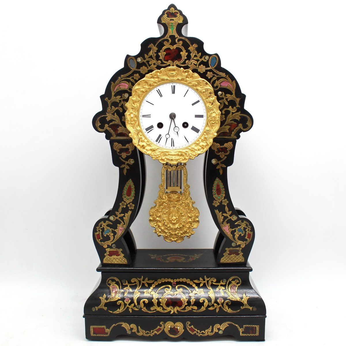 Antico Orologio a Pendolo Napoleone III intarsiato madreperla (H.50) - 19°secolo