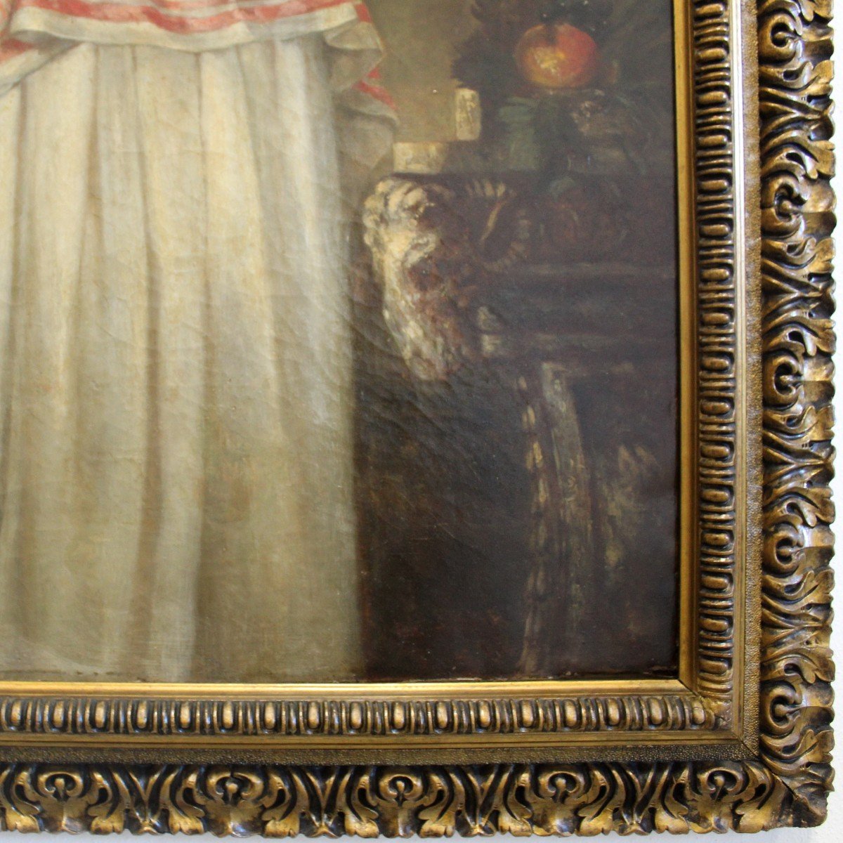Antico Dipinto ad olio su tela con cornice dorata - 19°secolo-photo-3