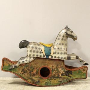 Antico Cavallo a Dondolo in cartapesta policroma e legno - inizio 20°secolo Italia