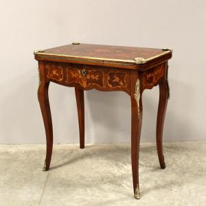 Antico tavolino da gioco scrittoio Napoleone III intarsiato  - 19°secolo