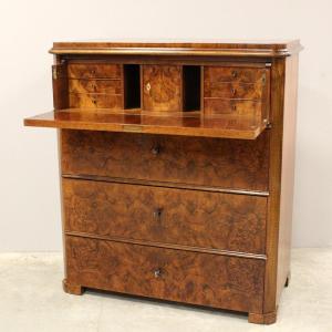 Antico cassettone comò ribalta Biedermeier in noce - 19°secolo